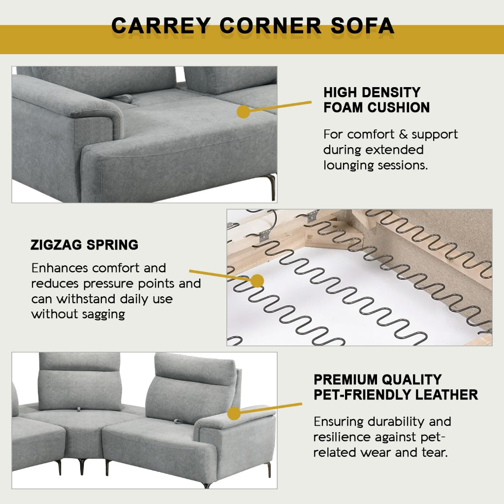 Carrey Series Pushback Corner Sofa Zigzag Spring in 47 Colour - w/ PetFriendly Fabric