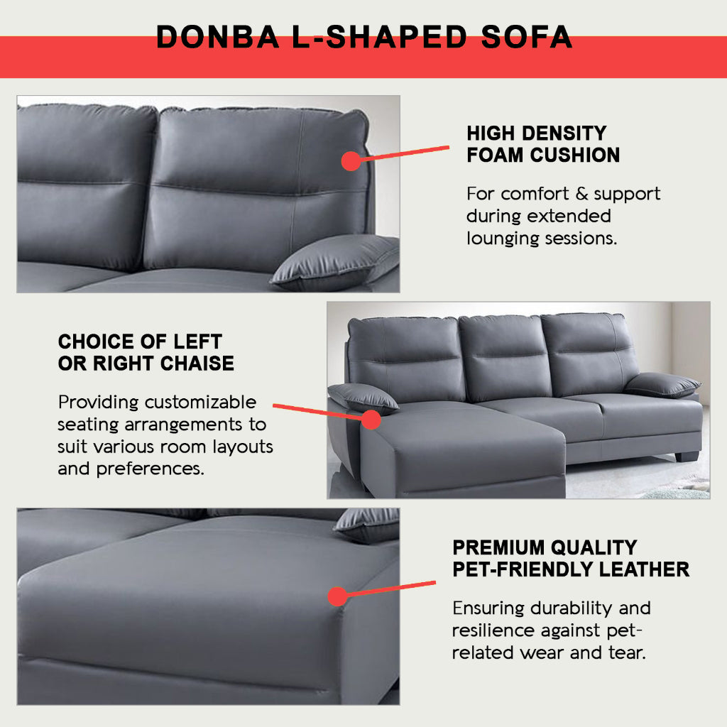 Donba Left/Right L-Shaped Sofa Pet-Friendly Leather Scratch-Resistant  & Claw-Resistant in Grey Colour