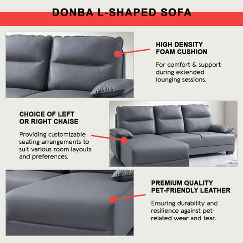 Image of Donba Left/Right L-Shaped Sofa Pet-Friendly Leather Scratch-Proof & Claw-Proof in Grey Colour