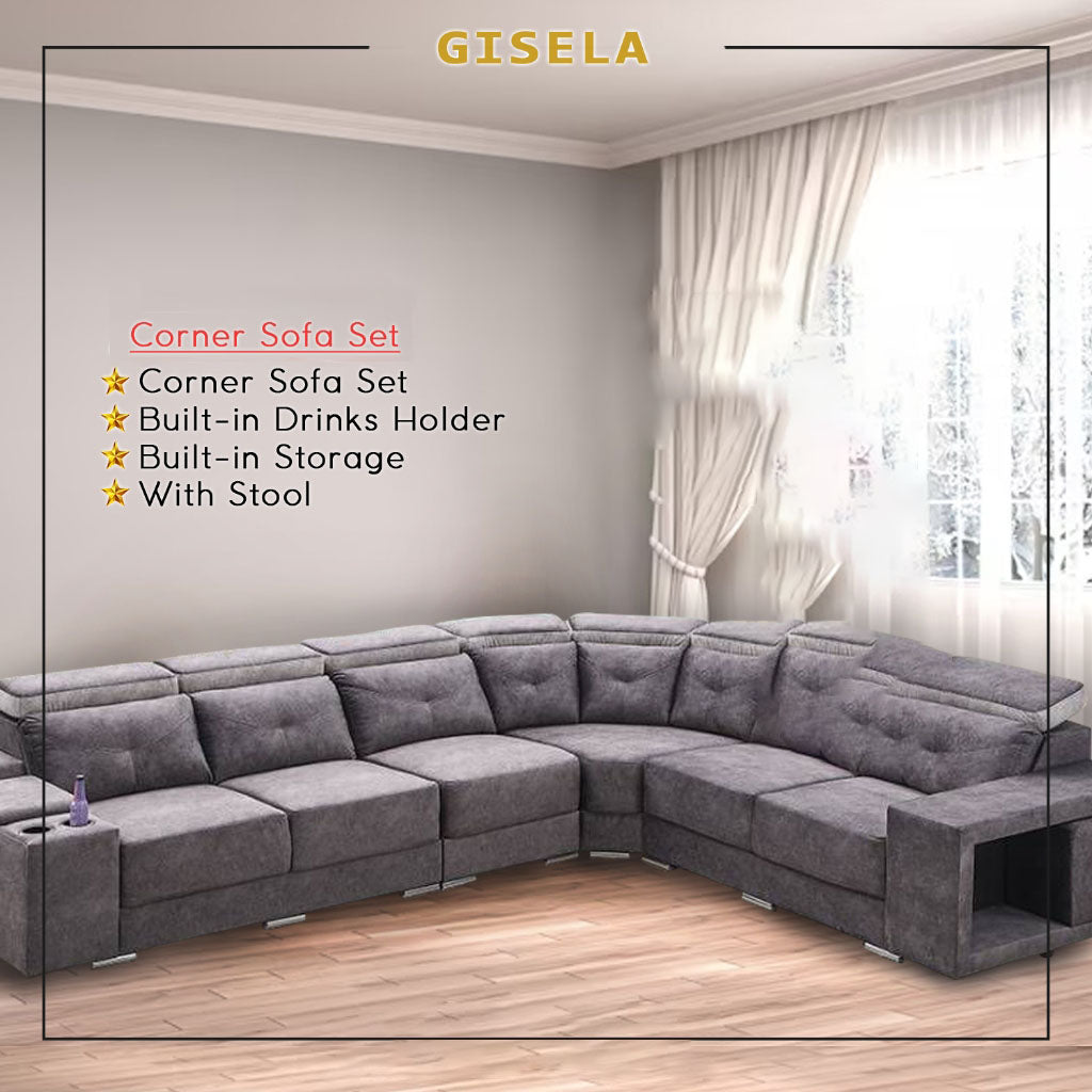 Gisela Corner Set Sofa Pet Friendly Fabric and Leather Colour