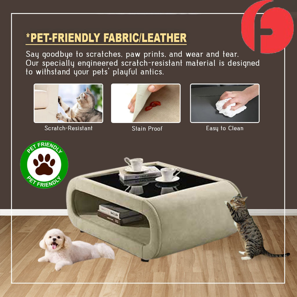Glenn Coffee Table with Glass Top PetFriendly Fabric/Leather Scratch-Resistant Options