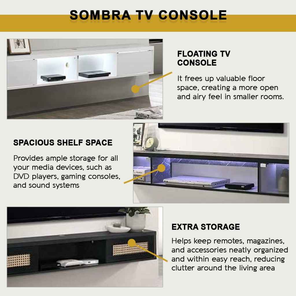 Sombra Model D Floating TV Console Wall Mounted in Black Colour