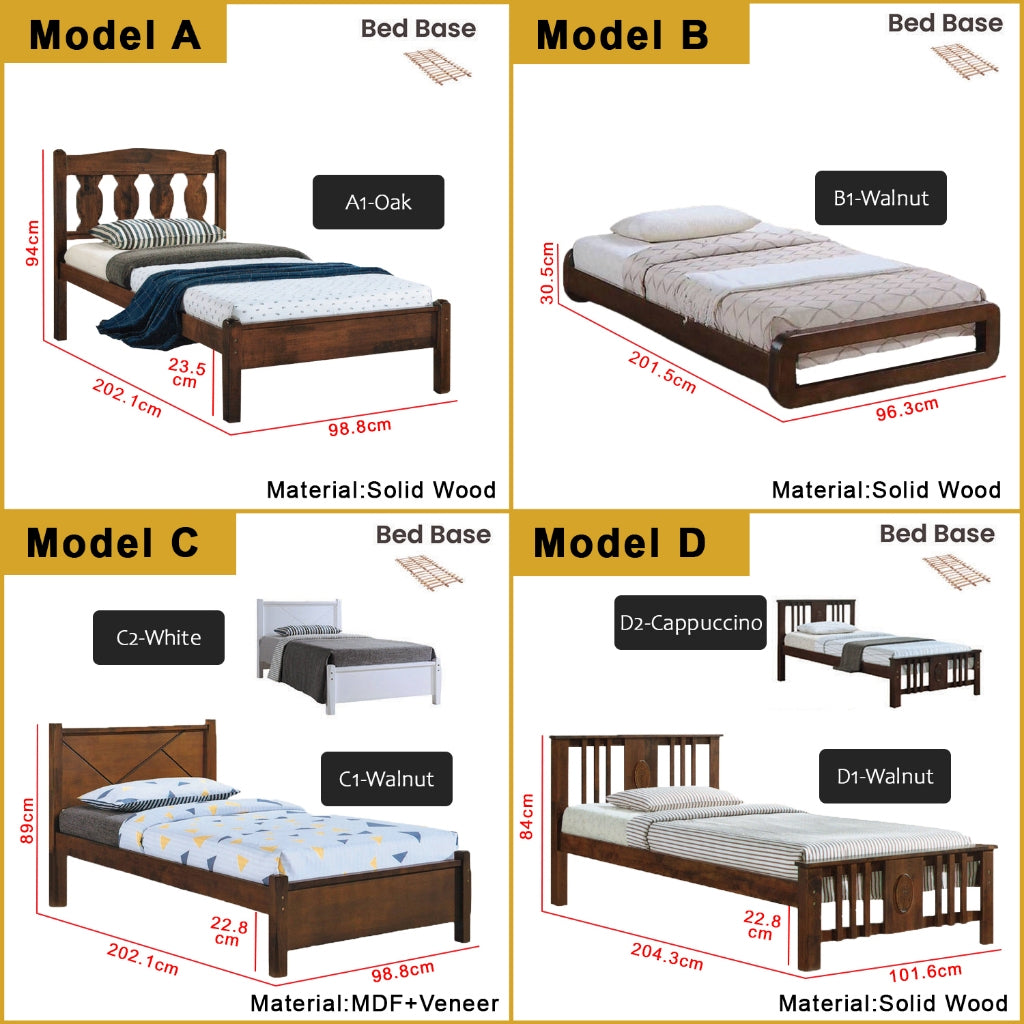 Riese Single Pull-Out Bedframe MDF+Veneer Wood Slatted Base