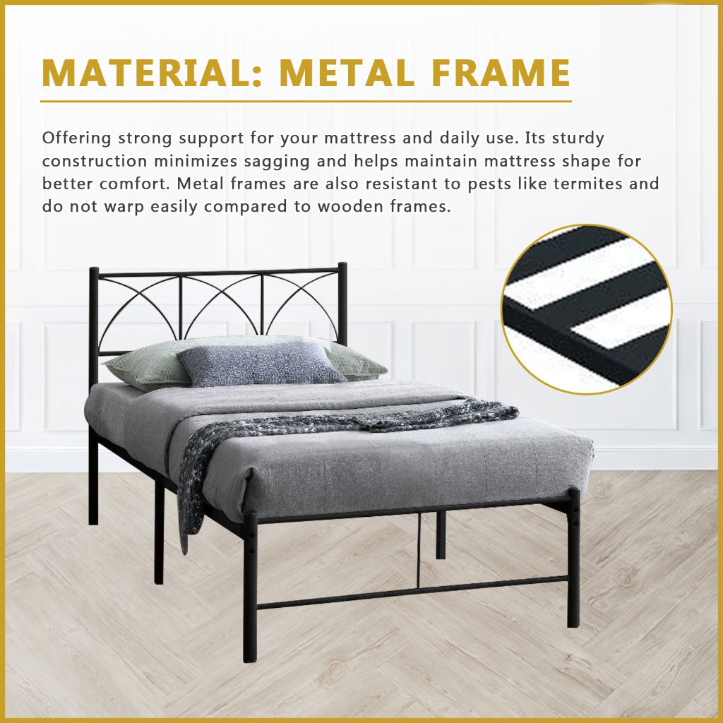 Jenie Single Size Metal Bed Frame in White, Black - W/ Mattress Option
