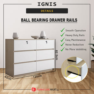 Ignis 6 Drawers Premium Chest of Drawers Full Laminated Back Panel in 6 Colours