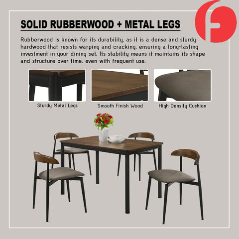 Image of Markim 4/6 Seater Dining Set w/ Table and Chair RubberWood + Metal Legs in 2 Colours