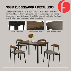 Markim 4/6 Seater Dining Set w/ Table and Chair RubberWood + Metal Legs in 2 Colours
