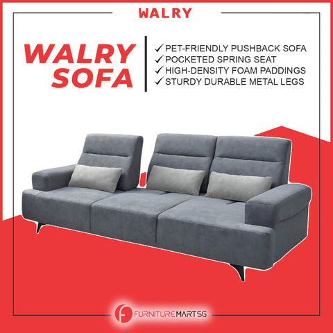Walry Pet-Friendly 2-Seater/3-Seater Pushback Sofa Pocketed Spring Seat in Grey Colour