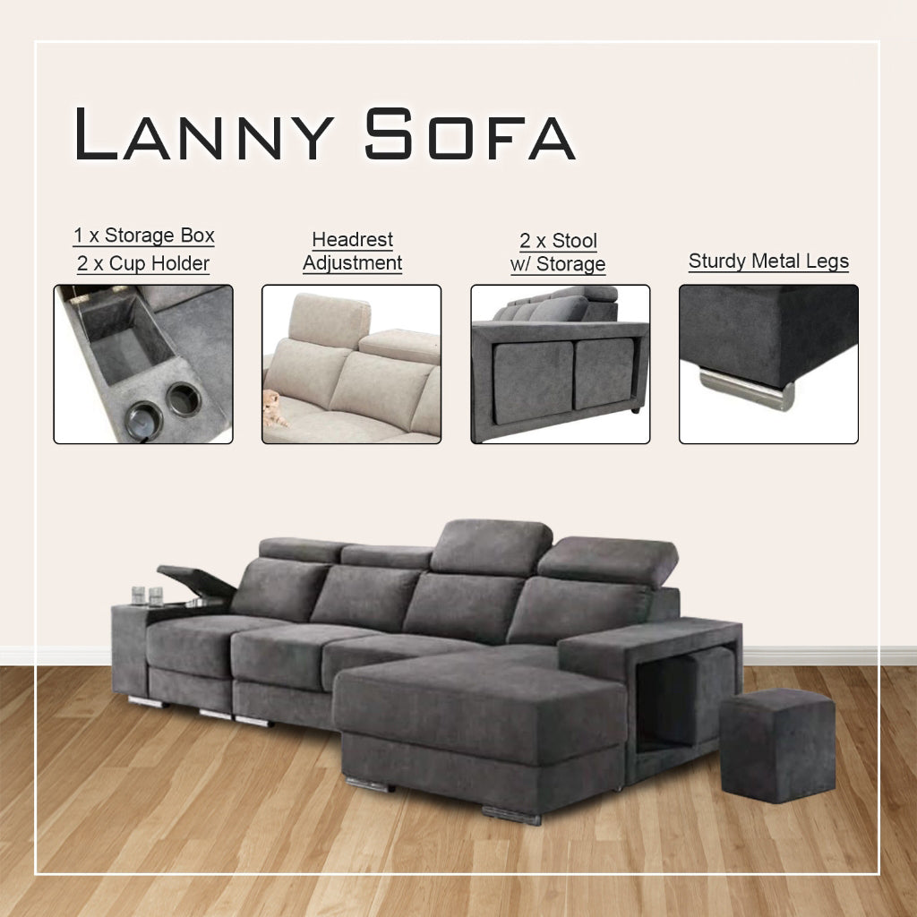 Lanny 3/4-Seater L-Shaped Sofa with Stool & Coffee Table w/ Pet-Friendly Option