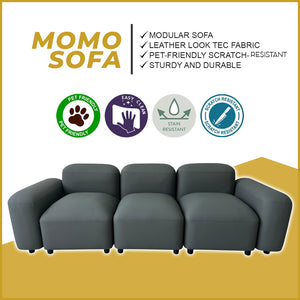 Momo Modular Sofa Pet-Friendly Scratch Resistant Leather Look Tec Fabric in Ivory or Grey