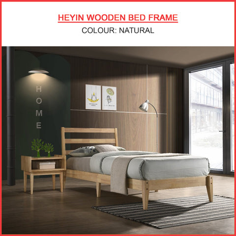 Image of Heyin Single Wooden Bed Frame with Underbed Clearance for Extra Storage - with Mattress Option