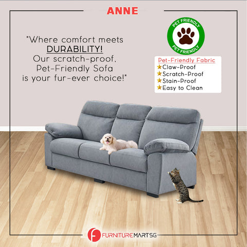 Image of Anne Single Recliner with 2+3-Seater Sofa Set Pet-Friendly Fabric Scratch-proof Claw-Proof Easy Clean in Grey Colour