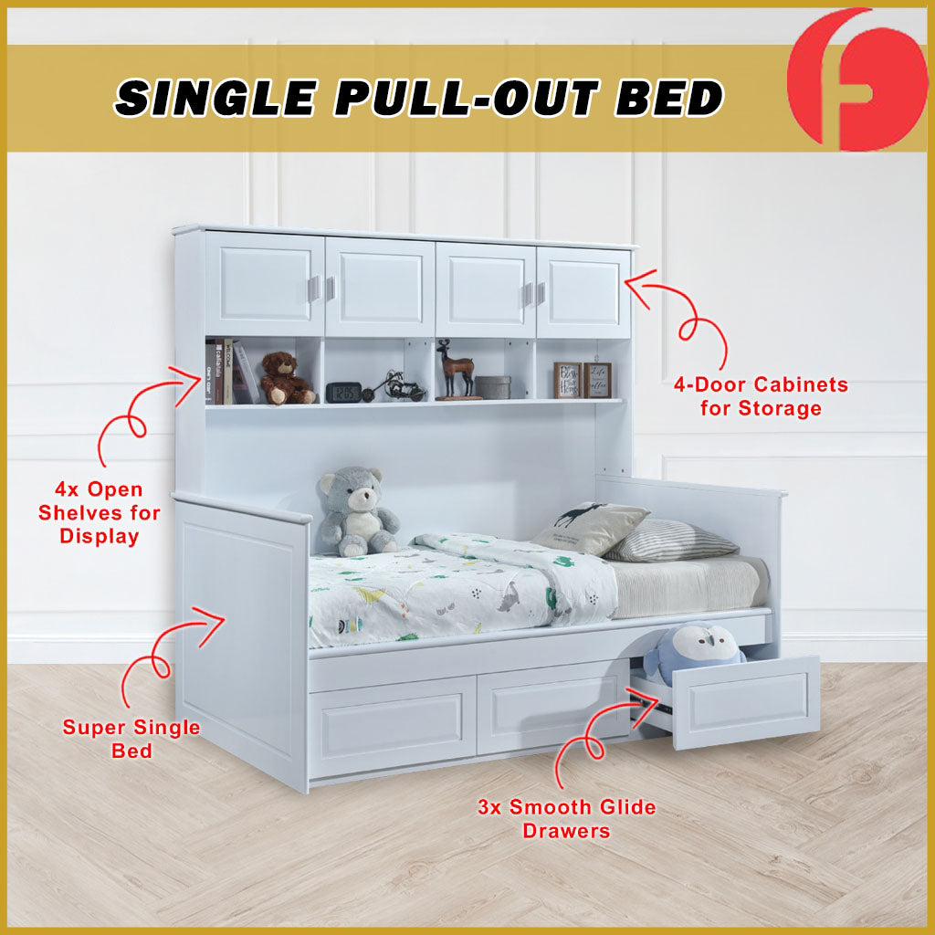 Lanna Super Single Bed Frame with Display Shelf, Cabinet, 3 Spacious Drawers
