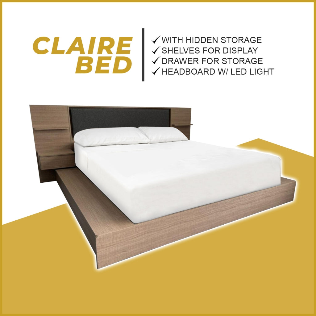 Claire Platform Bed Japanese Tatami Bedframe in Queen/King Size with Storage & Led Light
