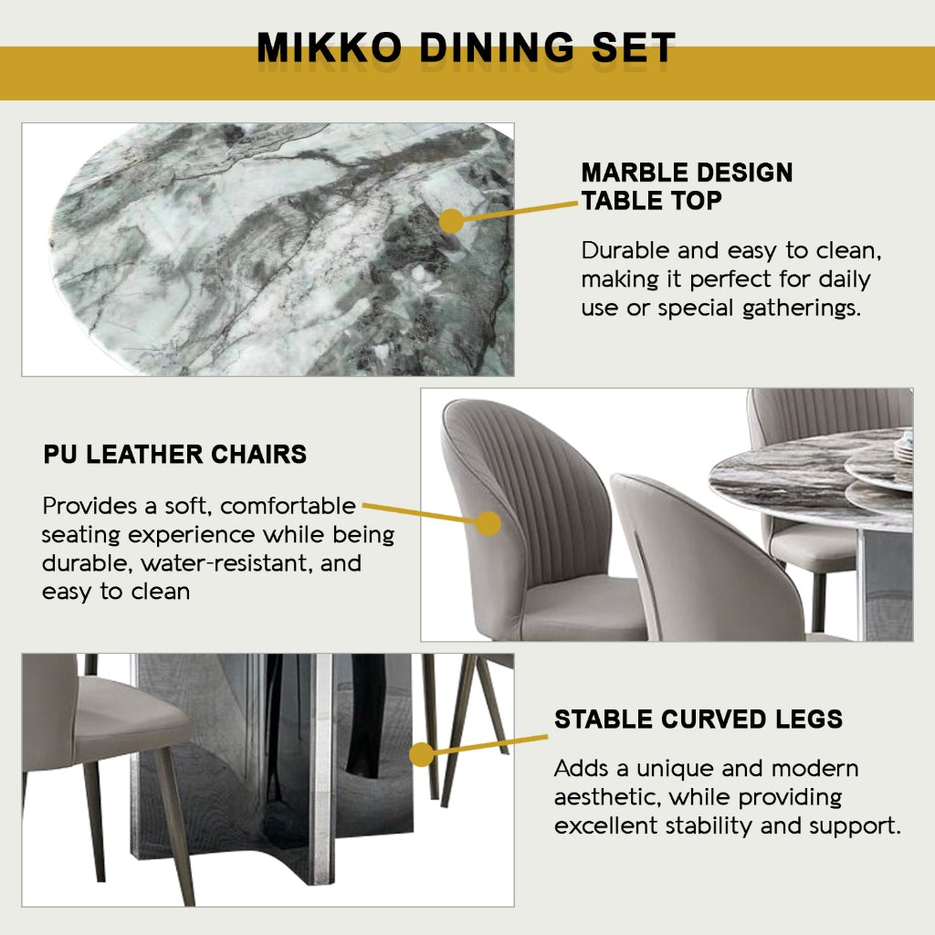Mikko 1+6 Dining Set Marble Table with PU Leather Chair