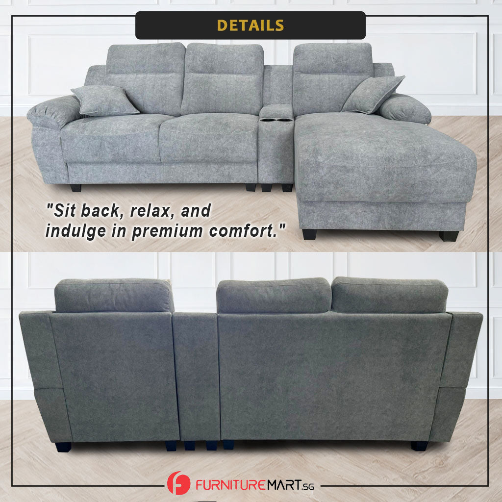 Charles 3-Seater L-Shaped Lounge Sofa with Storage & Cup-Holder - PetFriendly Option