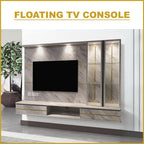 Bianca Hanging TV Console Floating with Display Shelf Cabinet & Built-in Light & Socket