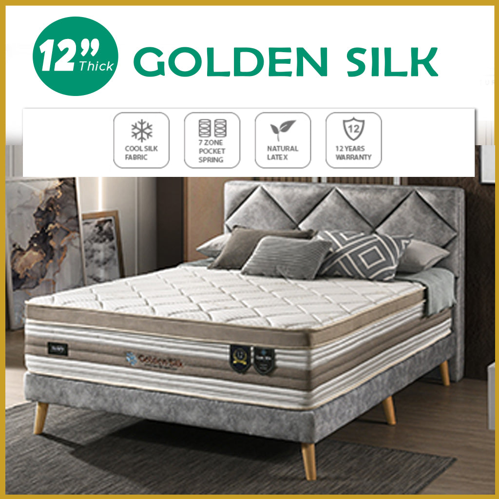 Honey Golden Silk 12" 7-Zone Pocket Spring Mattress FREE TOPPER & PILLOW  -All Sizes