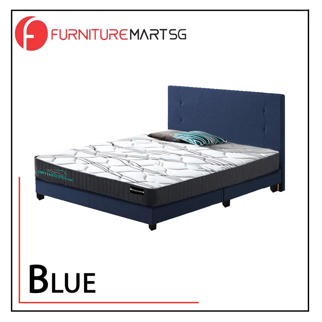 Naga Fabric Bed Frame With 10" Diomire Ortho Supreme Mattress Package In 4 Colours - All Sizes Available