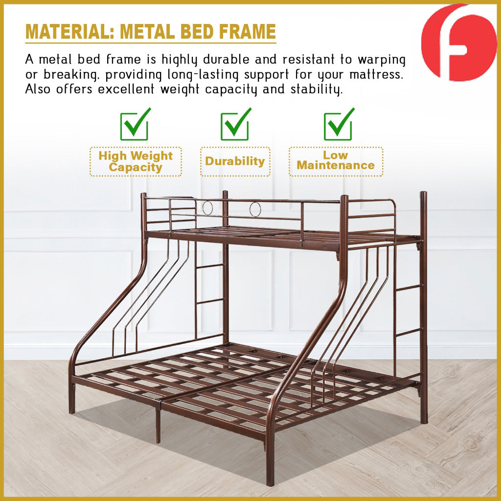 Tommy Queen+Single Size Metal Bunk Bed Frame in Copper Colour - w/ Mattress Option