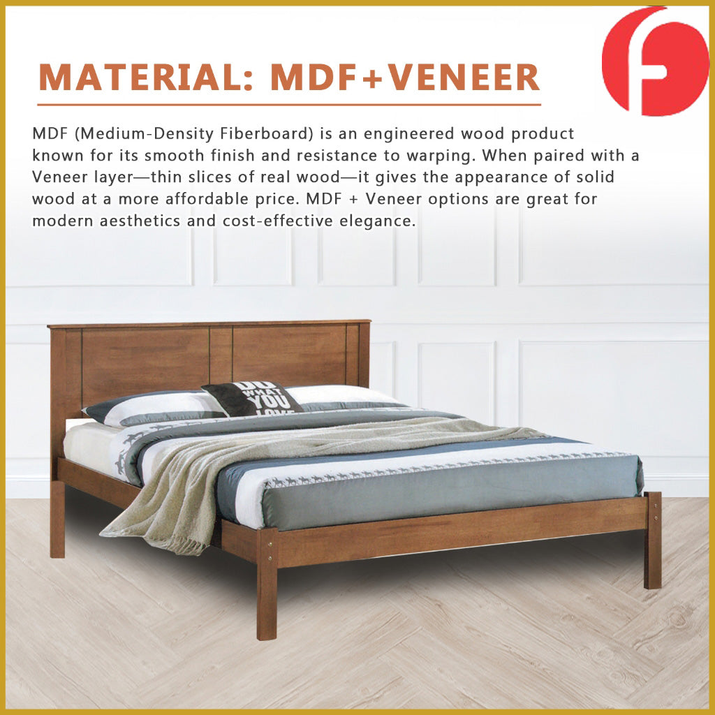 Leah Wooden Bedframe Queen Size In 2 Colour with Mattress Option - MDF+Veneer Wood