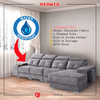 Hedwig L-Shaped Sofa Water Resistant Fabric in Grey Colour