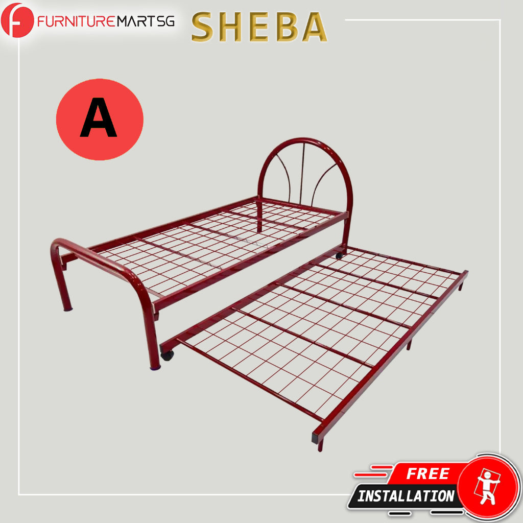 Sheba Series 1 Single Metal Bed Frame with Trundle Set - Optional Mattress Add On Available
