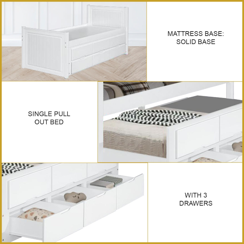 Nommi Single / Super Single Pull-Out Bed Frame with Drawers