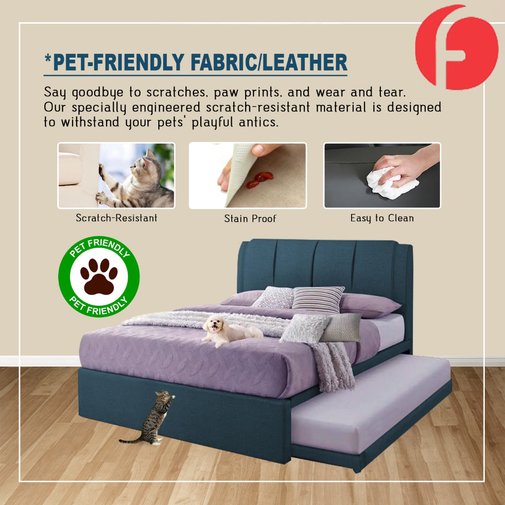 Berto Queen Size Pull-Out Bedframe PetFriendly Fabric Option