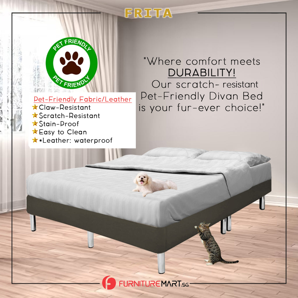 Frita Divan Bed Frame Pet Friendly Scratch-Resistant Fabric 12 Colours - All Sizes Available