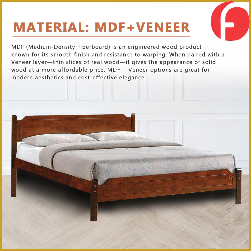 Jadie Wooden Bedframe Queen Size In 2 Colour with Mattress Option - MDF+Veneer Wood