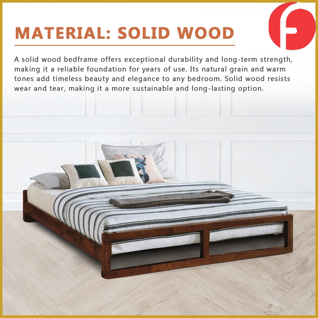 Siara Wooden Bedframe Queen Size In Walnut Colour with Mattress Option - Solid Wood