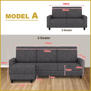 Danie Series1 2-Seater 3-Seater Sofa with Ottoman with Pet-Friendly Color Options