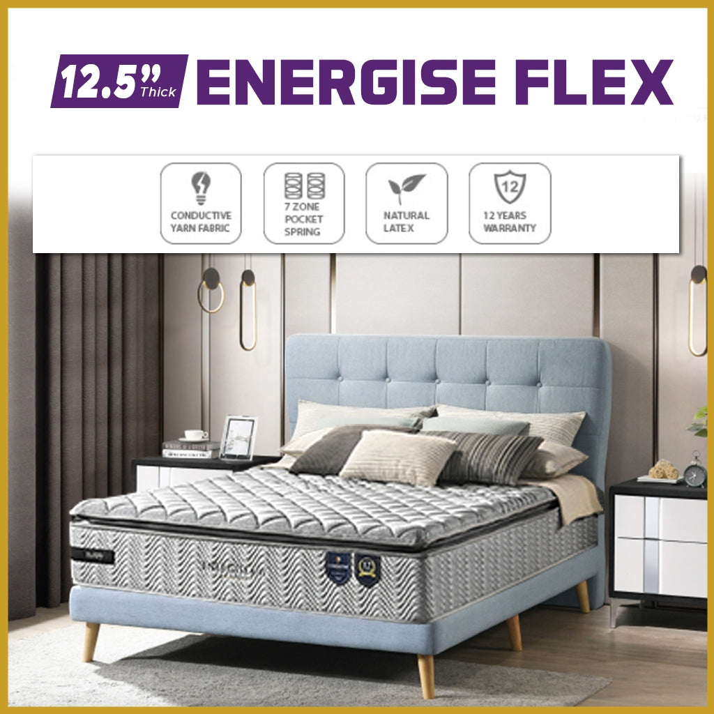 Honey Energise Flex 12.5" Anti-Static 7-Zone Pocket Spring Mattress FREE PILLOW - All Sizes