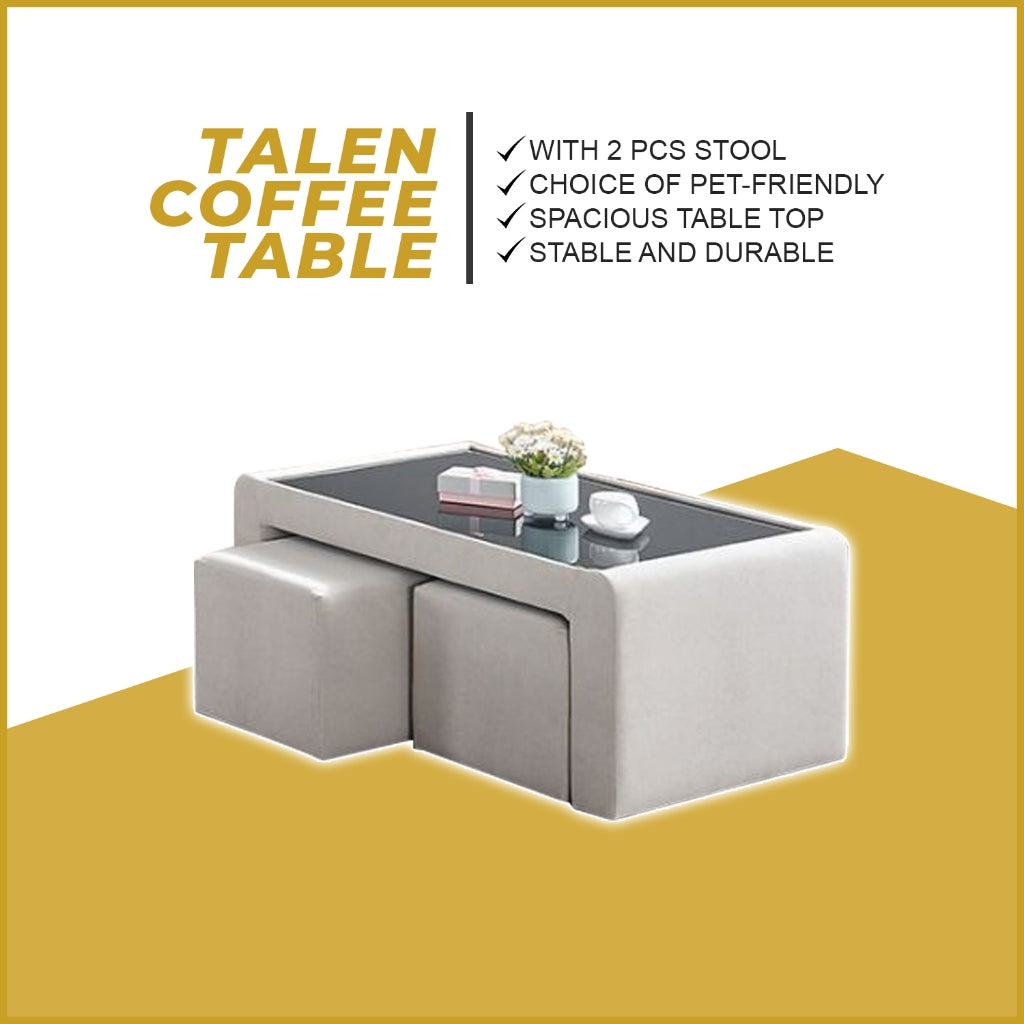 Talen Coffee Table with 2 pcs Stool - with PetFriendly Options