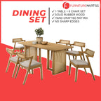 Mamu 1+6 Dining Set Solid Rubber Wood + Hand Crafted Rattan