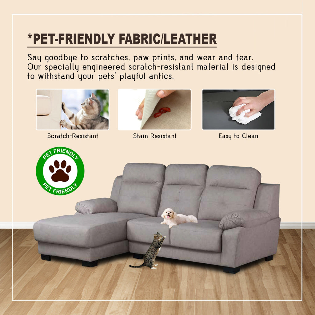 Benie L-Shaped Sofa Left or Right Chaise in 47 Colour -w/ Pet Friendly Scratch-Resistant