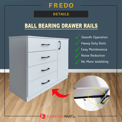 Image of Fredo Premium Chest of Drawers with Cabinet Full Laminated Back Panel in 6 Colours