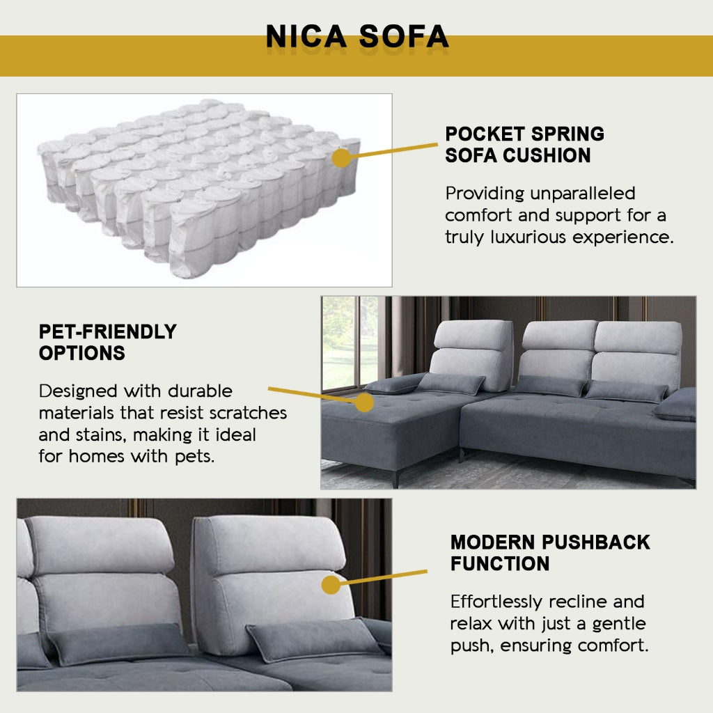 Nica 1/2/3-Seater L-Shaped Sofa with Pet-Friendly Fabric Scratch-Resistant & Claw-Resistant