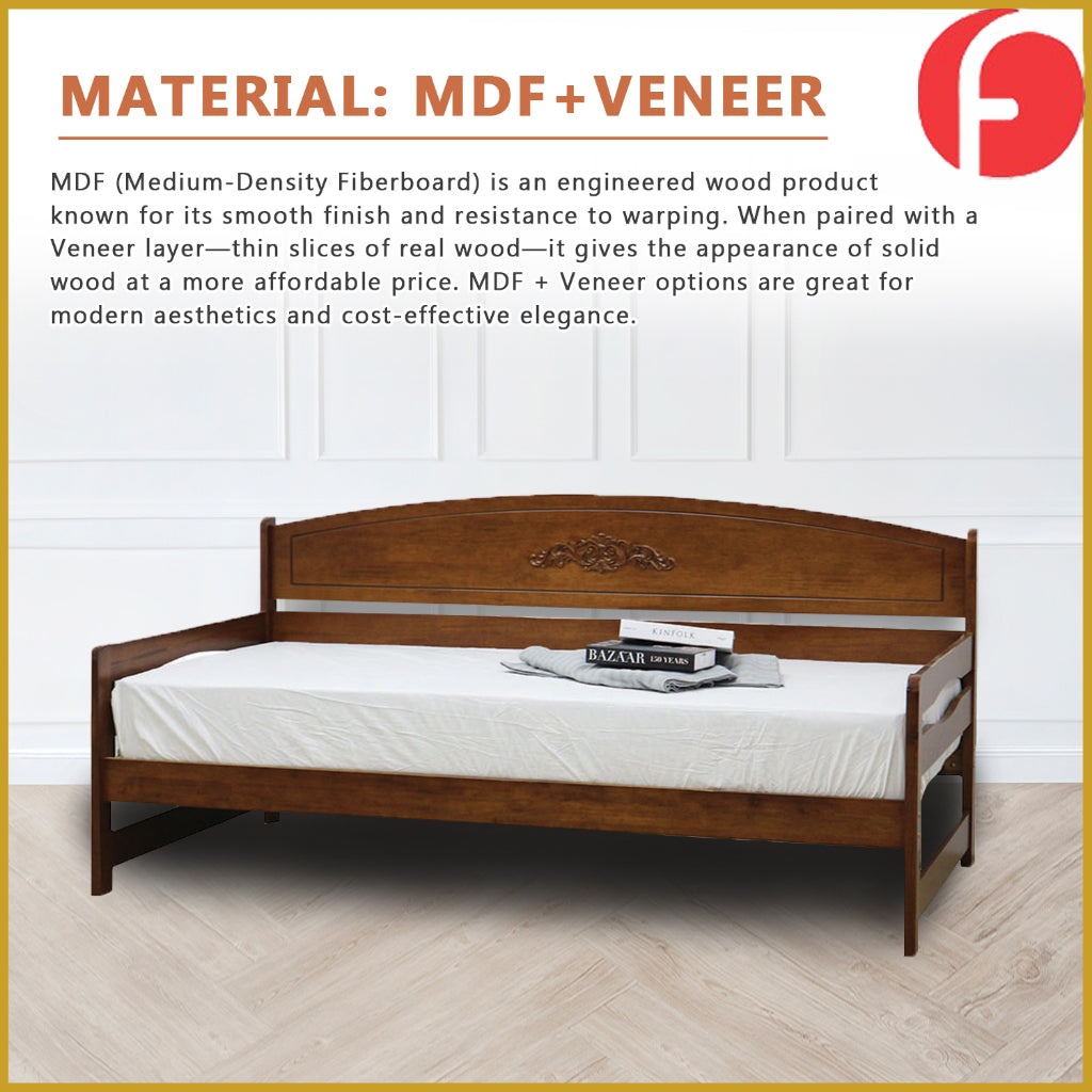 Felix Single Daybed Bed Frame Slatted Wood Base MDF+Veneer w/ Mattress Option