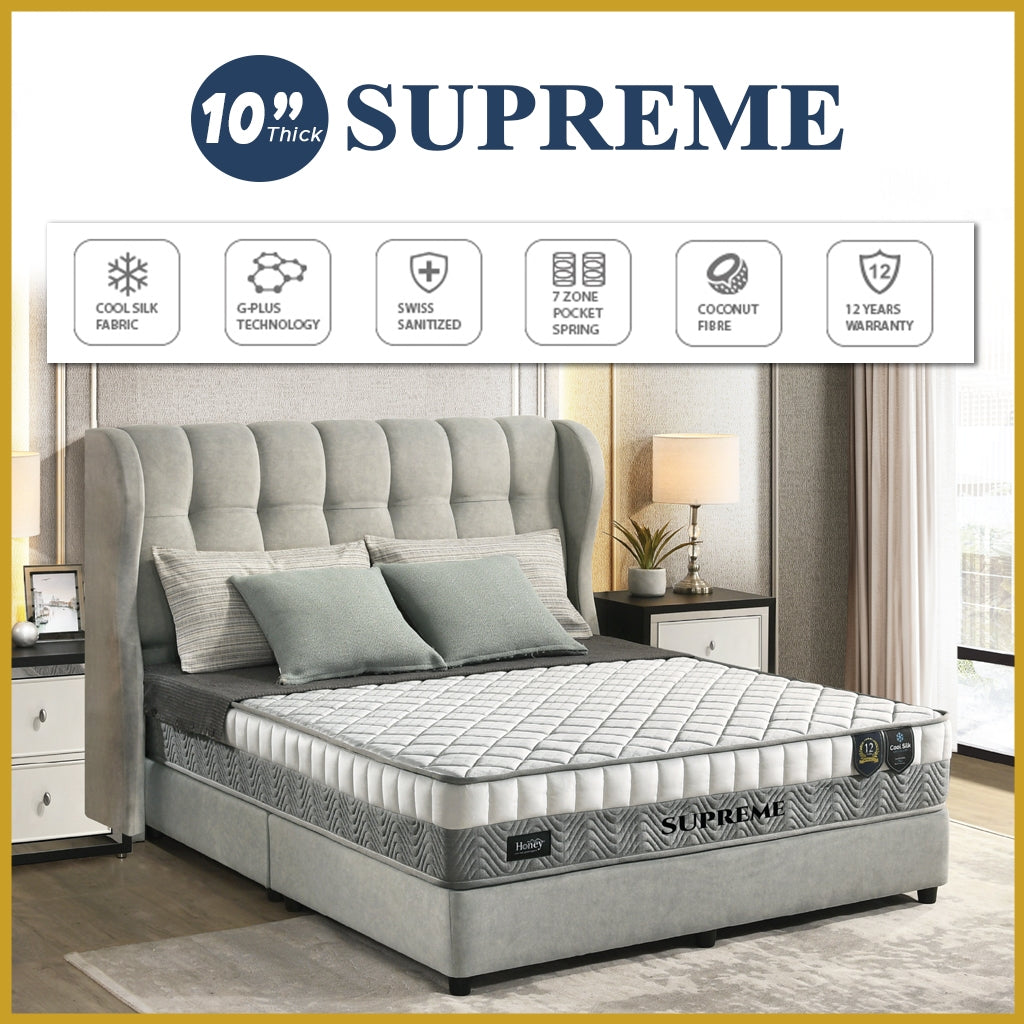Honey Supreme 10" Mattress Cool Silk Plus 7-Zone Pocket Spring - All Sizes Available