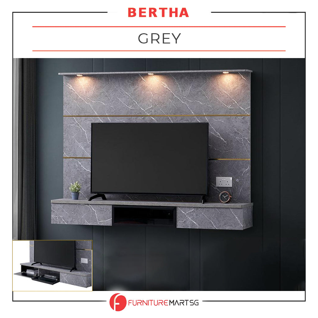 Bertha Floating TV Console with light and Socket in 2 Marble Colour