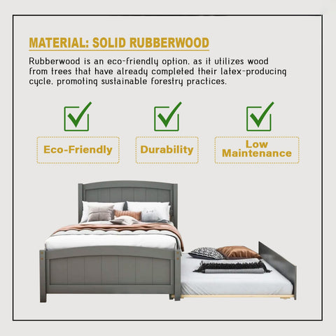 Image of Natte Solid Rubberwood Bed Frame Single, Super Single w/ Pull-Out Option