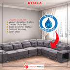 Gisela Corner Set Sofa Water Resistant Fabric in Grey Colour
