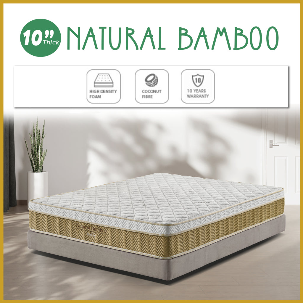 Honey Natural Bamboo 10" Natural Coconut Fibre Bamboo Fabric Mattress - All Sizes