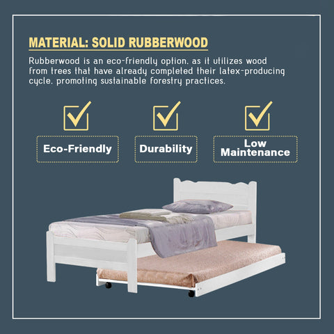 Image of Belle Pull-Out Bed Single Solid Rubberwood Bed Frame w/ Mattress Option