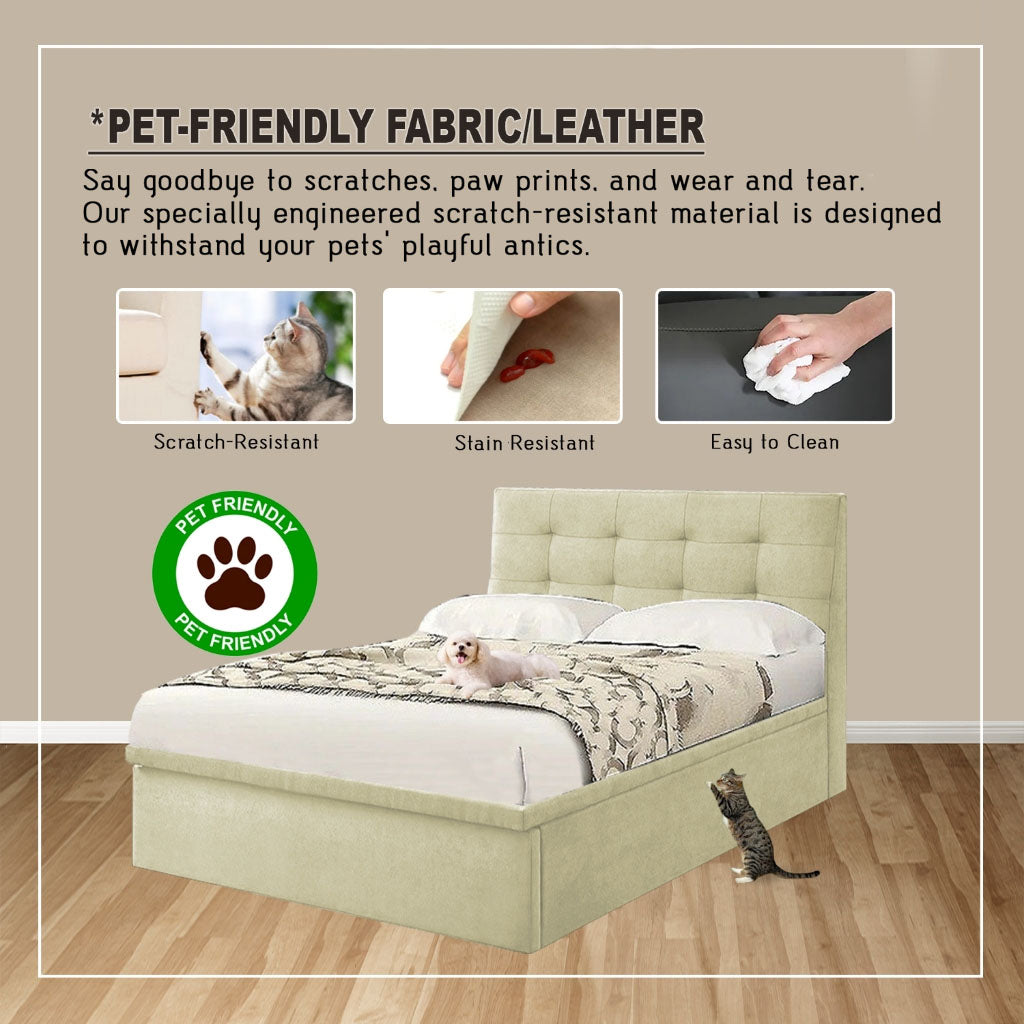 Maki 16" Depth Storage Bedframe w/ PetFriendly Scratch-resist Fabric Option - All Sizes