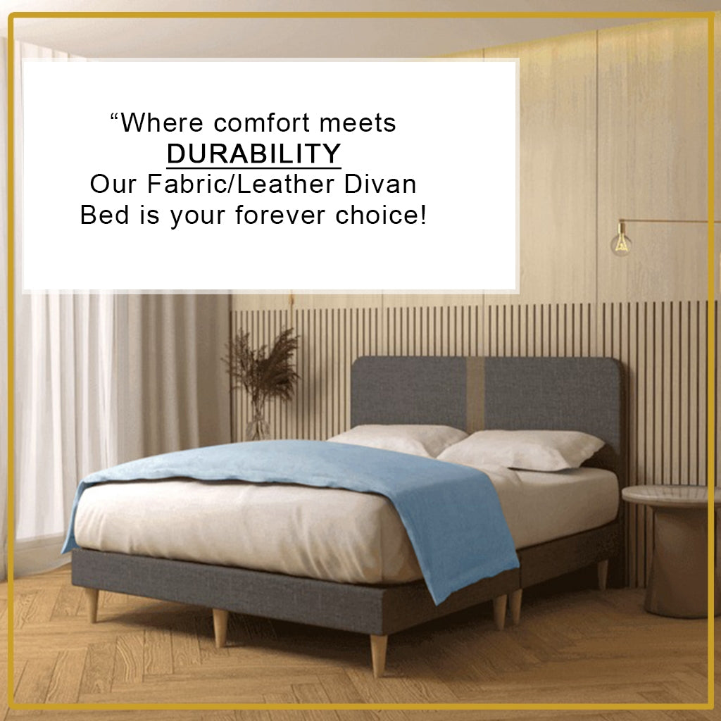 OIGAE Divan Bed Frame Fabric/Faux Leather in Grey Colours - All Sizes Available