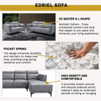 Edriel 2/3-Seater L-Shaped Sofa Scratch-Proof Upholstered Pet-Friendly in 50 Colors