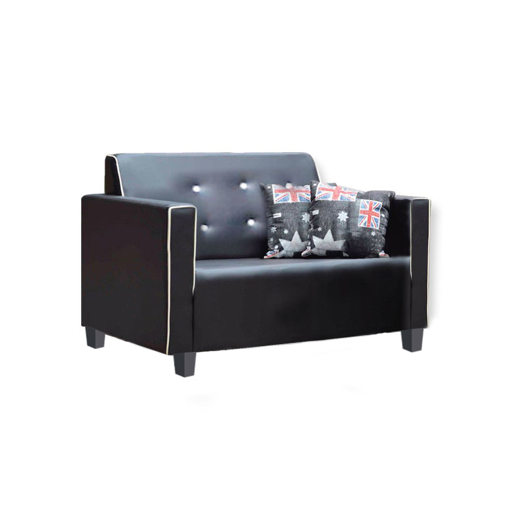 Onana Faux Leather Sofa with Ottoman In Black, Beige, And Brown